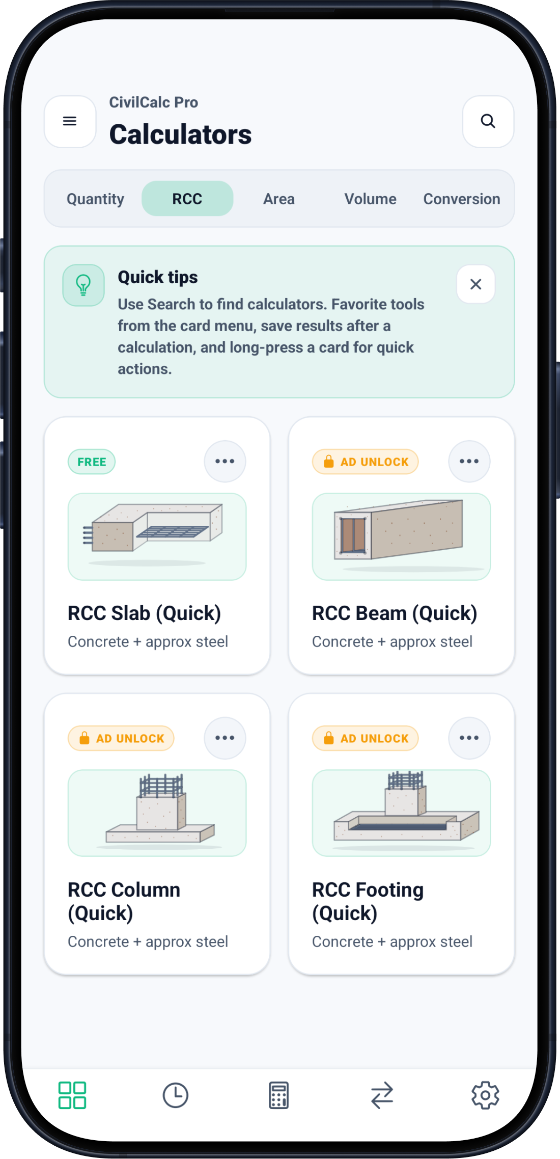 CivilCalc Pro RCC calculator library