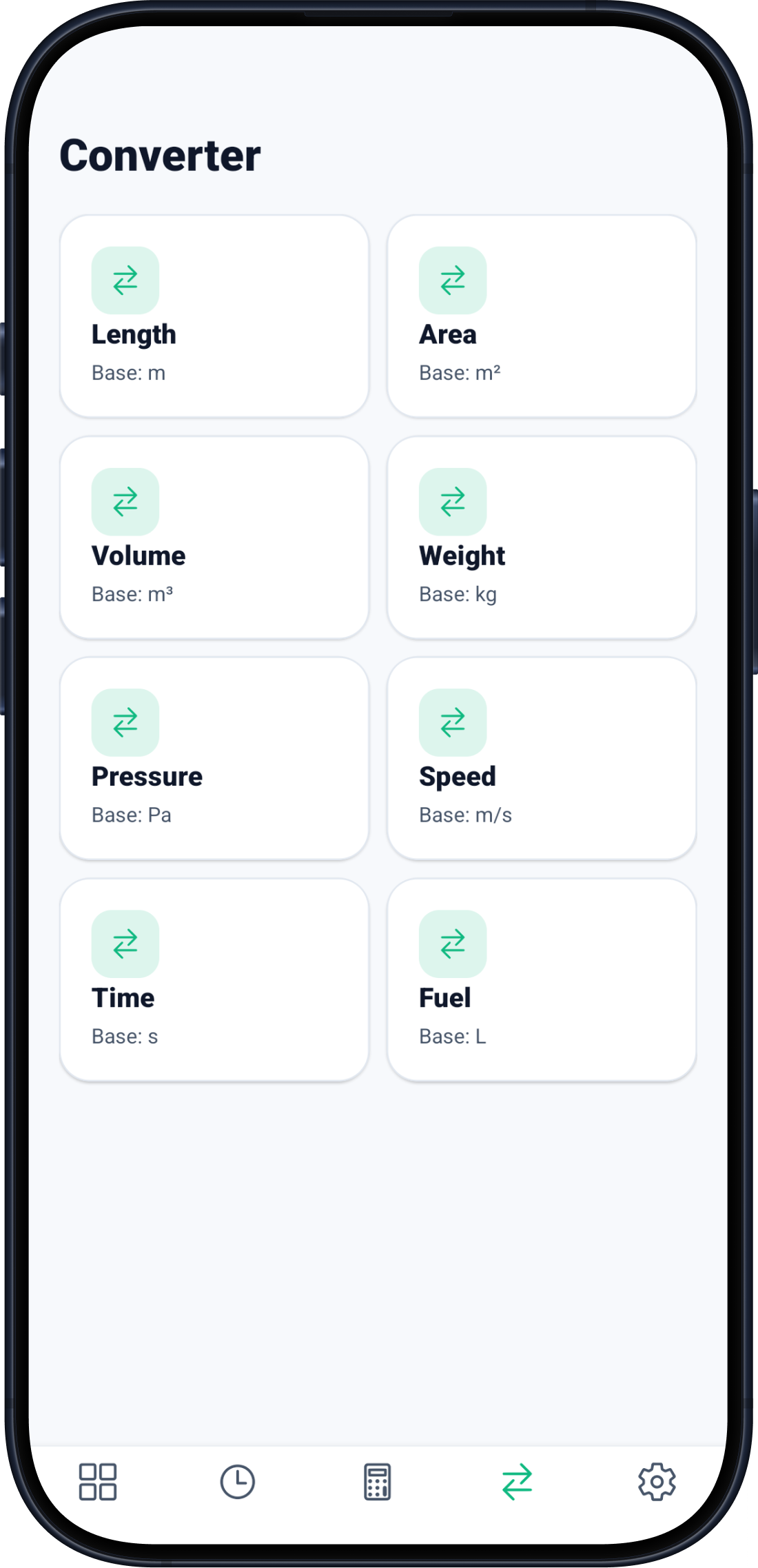 CivilCalc Pro unit converter categories